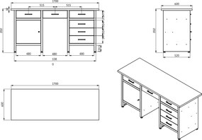 Szeroki stół warsztatowy z szafką i szufladami Frank antracytowo-niebieski