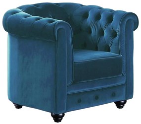 Fotel CHESTERFIELD - Welur w odcieniu morskim