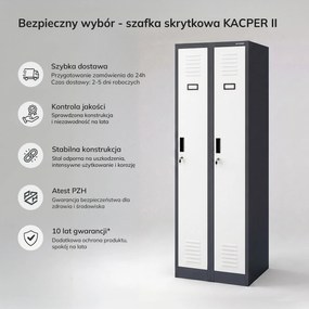 Szafka pracownicza dwukomorowa antracytowo-biała: KACPER II, 600 x 1800 x 500 mm