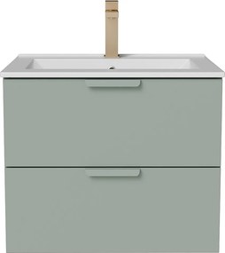 Wisząca szafka łazienkowa z umywalką wpuszczaną w blat i baterią – Szałwiowa zieleń – S60 cm – AVORELI