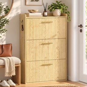 HOMCOM Wąska szafka na buty z klapowym designem i 3 przegrodami, jasnobrązowy | Aosom PL