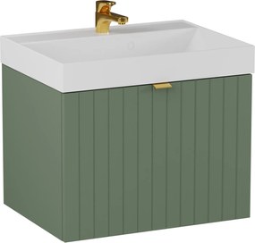 Szafka łazienkowa wisząca zielona lamelowe fronty 60 x 45 cm z umywalką z otworem CUSCO