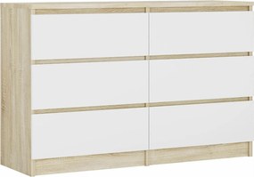 Komoda z 6 szufladami: dąb sonoma / biały mat, 120 x 39 x 79 cm