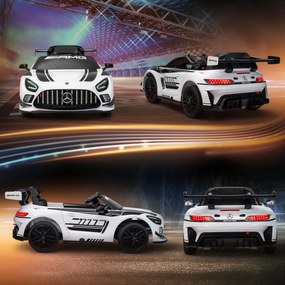 AIYAPLAY Elektryczny samochód Mercedes, Pojazd na siedzenie dla dzieci, Akumulator 12V, światła LED, funkcja muzyczna, klakson, 3-8 lat, Biały