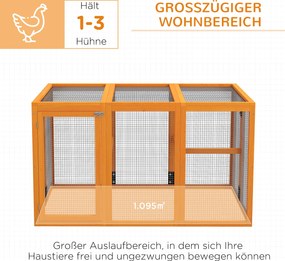 PawHut Kurnik dla 1–3 kur, drewniana rama, drut stalowy, rozbudowywalny design, drewniane drążki, pomarańczowy