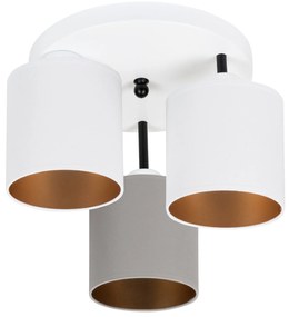 Lampa sufitowa biała trzypunktowa z szaro-białymi abażurami C-3030WE-W