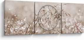 Obraz - Łąka w odcieniach brązu (z zegarem) (90x30 cm)