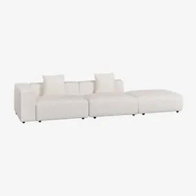 Sofa Modułowa Narożna Lewostronna Z 2 Częściami, Wysokim Podłokietnikiem I Pufą (↔︎345 Cm) Bruna Bouclé White - Sklum