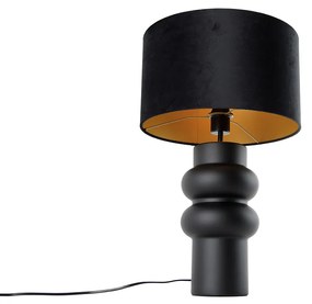 Designerska Lampa Stołowa Czarny Aksamitny Klosz Czarny ze Złotym 35 cm - AlisiaDesignerski Oswietlenie wewnetrzne