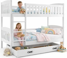 Białe piętrowe wspólne łóżko dla rodzeństwa z szufladą 90x200 M5-W65