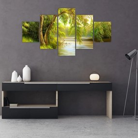 Obraz - Wierzba nad jeziorem, obraz olejny (125x70 cm)