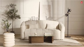 Kanapa rozkładana 4-osobowa typu express z beżowej tkaniny z bukli - Powierzchnia spania 160 cm - Materac 16 cm RETUNA