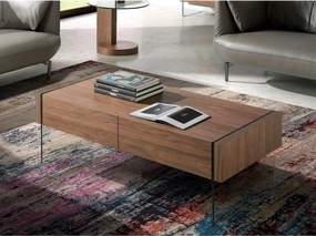 Prostokątny stolik kawowy z orzecha włoskiego i szkła hartowanego 2050 ANGEL CERDA
