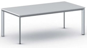 Stół konferencyjny do biura PRIMO INVITATION, 200x100 cm, szaro-srebrna podstawa, biały
