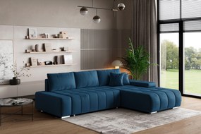 Masseno Narożnik ALESE z funkcją spania i pojemnikiem na pościel Narozniki L, Rozkładana sofa - Niebieski, MONOLITH 77