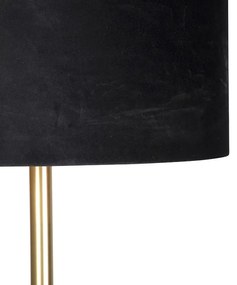 Lampa podłogowa mosiądz klosz welurowy czarny 40cm - Simplo klasyczny/Antyczny Oswietlenie wewnetrzne