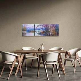 Obraz - Idzie jesień, obraz olejny (z zegarem) (90x30 cm)