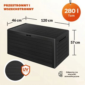 Pojemnik do przechowywania WOODEBOX, 280L, 120x46x57cm, antracytowa Prosperplast