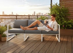 Dużą sofa trzyosobowa na taras 204cm MOSTRARE białe aluminium
