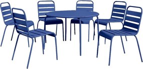 Metalowy zestaw ogrodowy - okrągły stół śr. 130 cm i 6 składanych krzeseł - Granatowy - MIRMANDE od MYLIA