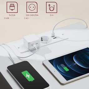 Vasagle Stolik nocny z funkcją ładowania ZION, 35x40x59 cm, biały