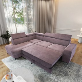 Masseno Narożnik ALVORO z funkcją spania i pojemnikiem na pościel Narozniki L, Rozkładana sofa - Wrzosowy, MONOLITH 62