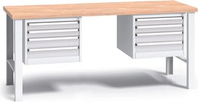 Profesjonalny stół warsztatowy G3 z drewnianym blatem roboczym, 2000 mm, 2x 4 szufladowy kontener, szary
