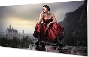 Szkło do Kuchni na Ścianę Kobieta w Sukni na tle Gór