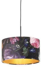Lampa wisząca z abażurem z aksamitu kwiaty ze złotem 35 cm - Combi klasyczny/Antyczny Oswietlenie wewnetrzne