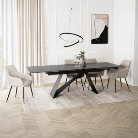 Zestaw Stół Prostokątny Rozkładany VICTOR 160-240 cm Czarny Marmur i 4 Krzesła Tapicerowane MALAGA Beżowe Nowoczesne