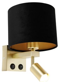 Lampa ścienna mosiężna z lampką do czytania i kloszem 18 cm czarna - Brescia Nowoczesny Oswietlenie wewnetrzne