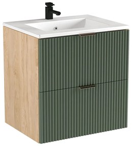 Umywalka wpuszczana z ryflowaną szafką ścienną szałwiowy + orzech L5-A29