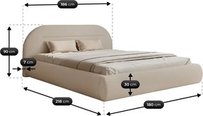 Łóżko Tapicerowane Slim 160x200 cm TASSO z Pojemnikiem Beżowe Szenil Japandi