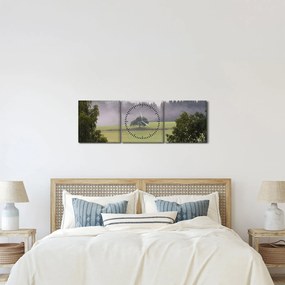 Obraz łąki z drzewem (z zegarem) (90x30 cm)