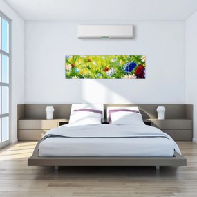 Obraz kwitnącej łąki, obraz olejny (170x50 cm)