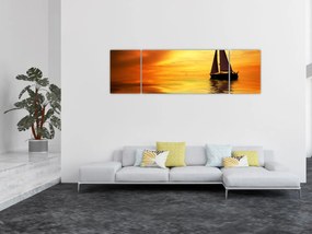 Obraz - Żaglówka o zachodzie słońca (170x50 cm)