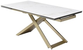 Stół do jadalni rozkładany dla 6 do 10 osób z ceramiki, szkła hartowanego i metalu - Efekt białego marmuru i Złoty - XERENA marki Maison Céphy