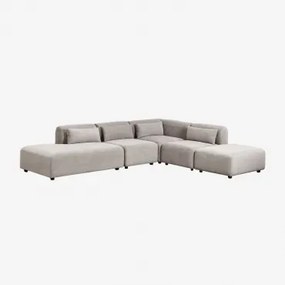 Sofa Modułowy Narożny 4-częściowy Z Lewym Szezlongiem I Pufem Fogler Sztruks Jasny Szary Taupe - Sklum