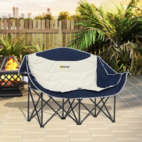 Outsunny Składany fotel 2-osobowy kempingowy z uchwytem na napoje, torbą transportową, do 250 kg, niebieski | Aosom PL