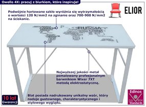 Szklane białe biurko z nadrukiem mapy świata Luziana