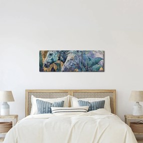 Obraz - Konie na złotym tle (z zegarem) (90x30 cm)