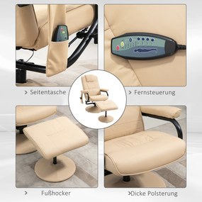 HOMCOM Fotel do masażu z podnóżkiem fotel telewizyjny fotel relaksacyjny sztuczna skóra kremowy