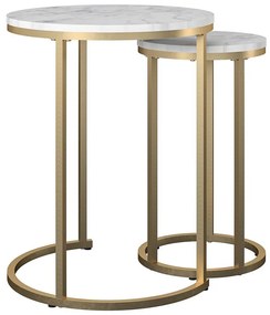 Okrągłe stoliki w biało-złotym kolorze w dekorze marmuru zestaw 2 szt. ø 45 cm Amelia – CosmoLiving by Cosmopolitan