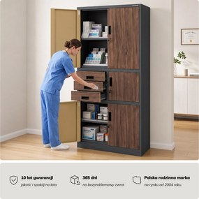 Szafa biurowa metalowa z sejfem antracytowa/orzech, 900x1850x400 mm: FILIP II Eco Design