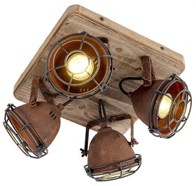 Inteligentny reflektor rdzawy brąz z drewnem z 4 WiFi GU10 - GinaPrzemysłowy Oswietlenie wewnetrzne