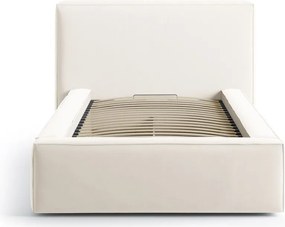 Kremowe tapicerowane łóżko jednoosobowe ze schowkiem i stelażem 90x200 cm Jodie – Micadoni