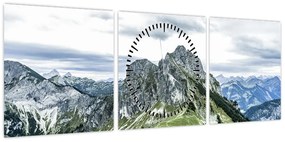 Obraz - Szczyty górskie (z zegarem) (90x30 cm)