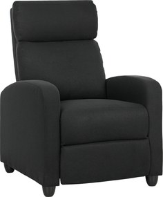 HOMCOM Fotel relaksacyjny, regulacja do 135°, wysuwany podnóżek, wyściełane oparcia, len-poliester, czarny
