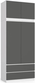 Szafa AKORD S90 z nadstawką Biała 90 cm 2 drzwi 2 szuflady kolor Grafit Szary mat 6 półek 90x51x234 cm