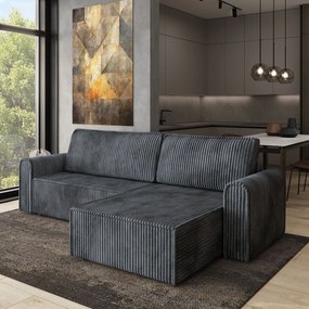 Masseno Narożnik VALTINO z funkcją spania i pojemnikiem na pościel Narozniki L, Rozkładana sofa - Grafitowy, TILIA 90